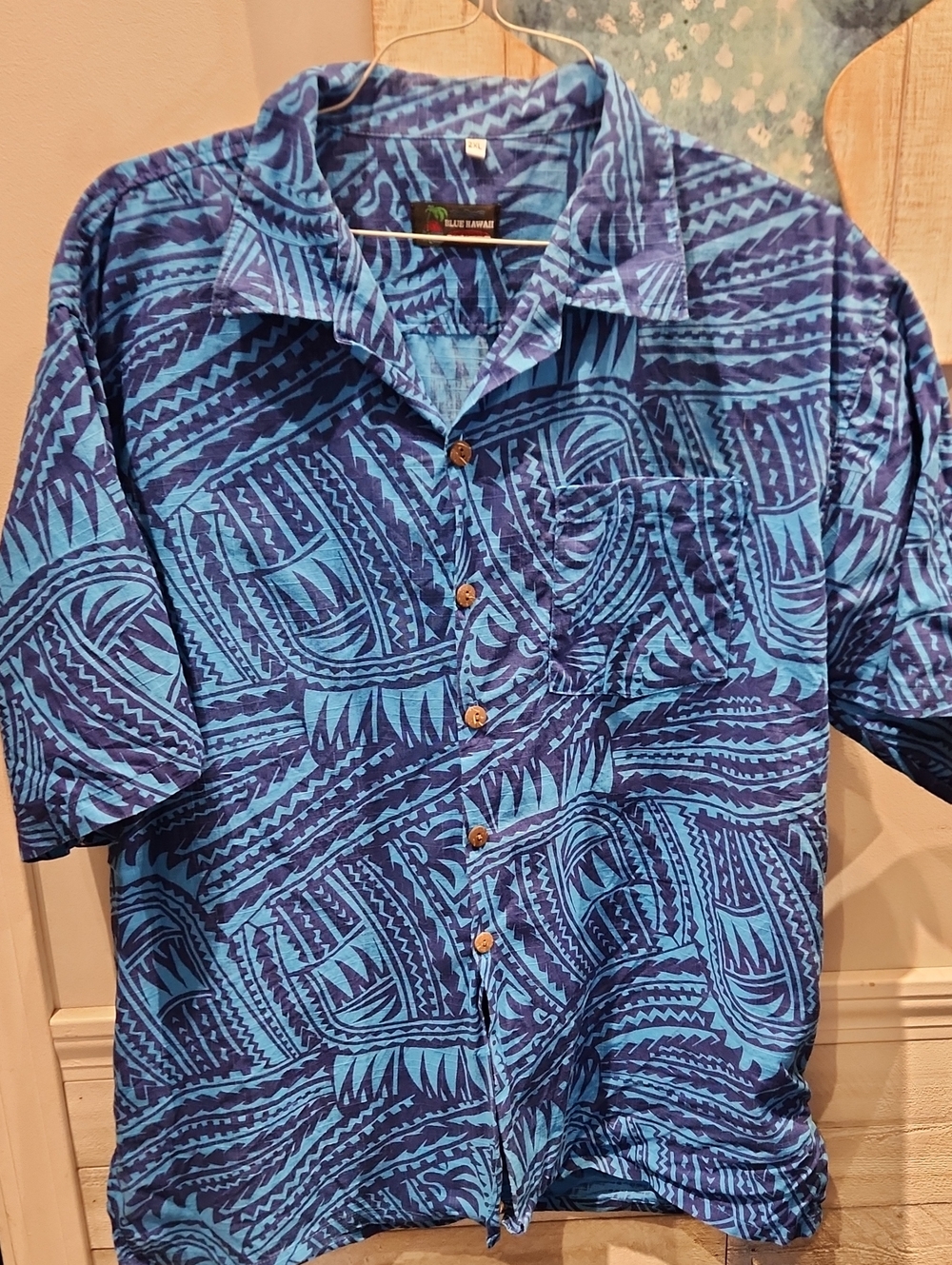 EUC Blue Hawaii Men's Blue Linen Button Down Shirt Sz 2XL